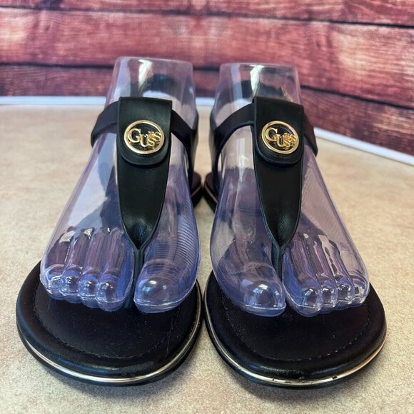 Guess Black & Gold T-Strap Sandals - Picture 2 of 10